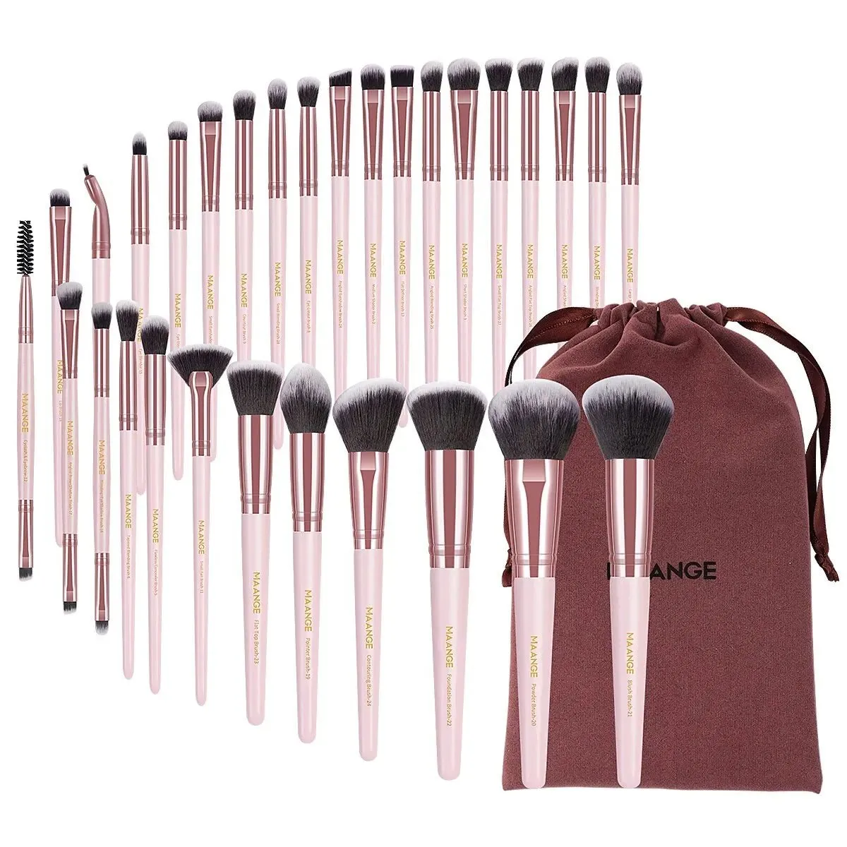 🌸 30pcs Professional Makeup Brush Set with Bag - Flawless Foundation, Concealers, Eye Shadows.