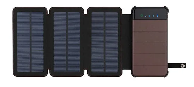 10000mAh Outdoor Portable Folding Foldable Waterproof Solar Panel Charger Mobile Phone Battery Dual USB LED Solar Power Bank