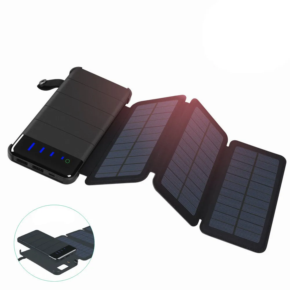 10000mAh Outdoor Portable Folding Foldable Waterproof Solar Panel Charger Mobile Phone Battery Dual USB LED Solar Power Bank