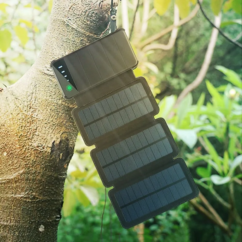 10000mAh Outdoor Portable Folding Foldable Waterproof Solar Panel Charger Mobile Phone Battery Dual USB LED Solar Power Bank