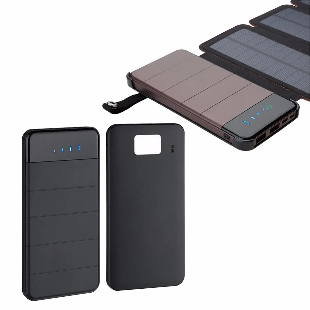 10000mAh Outdoor Portable Folding Foldable Waterproof Solar Panel Charger Mobile Phone Battery Dual USB LED Solar Power Bank