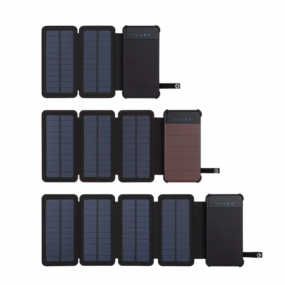 10000mAh Outdoor Portable Folding Foldable Waterproof Solar Panel Charger Mobile Phone Battery Dual USB LED Solar Power Bank