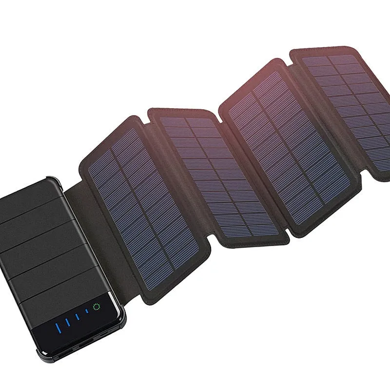 10000mAh Outdoor Portable Folding Foldable Waterproof Solar Panel Charger Mobile Phone Battery Dual USB LED Solar Power Bank