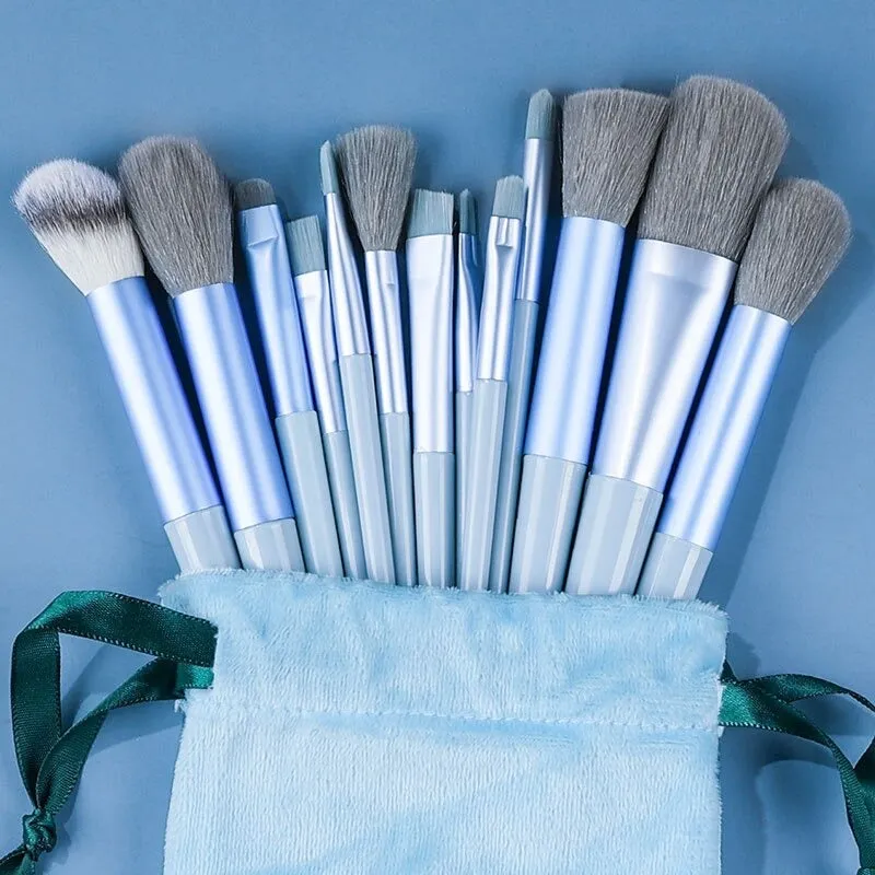 13-Piece Set Soft Colored Makeup Brushes with Pouch Bag