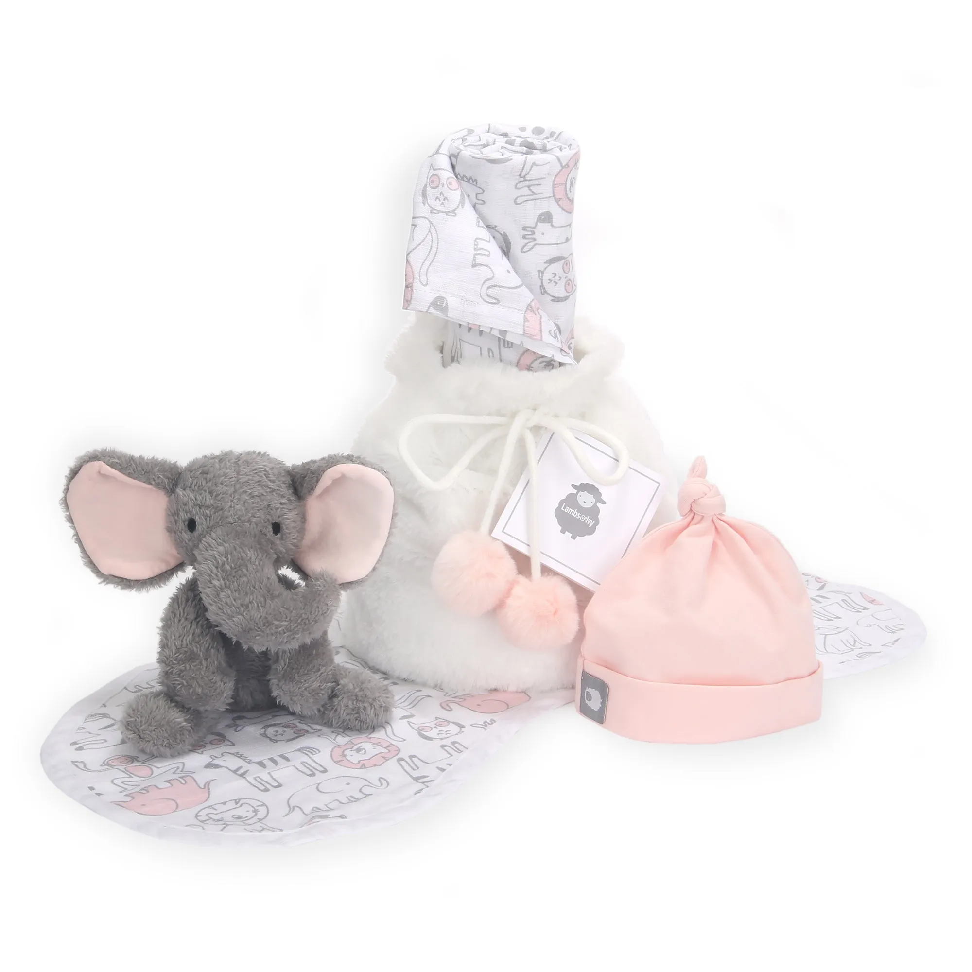 5 Piece Pink/Gray Baby Gift Set