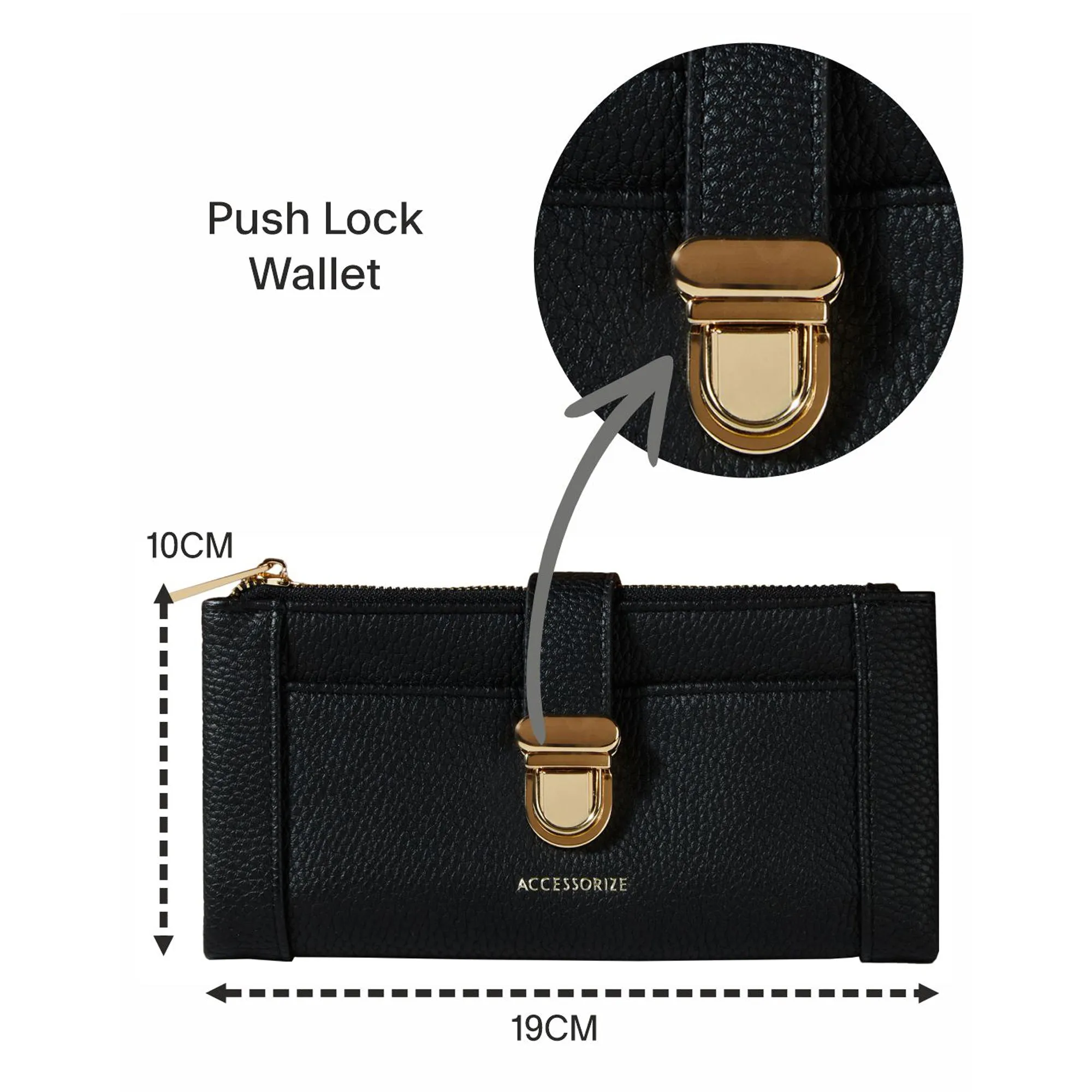 Accessorize London Women's Black Push Lock Wallet