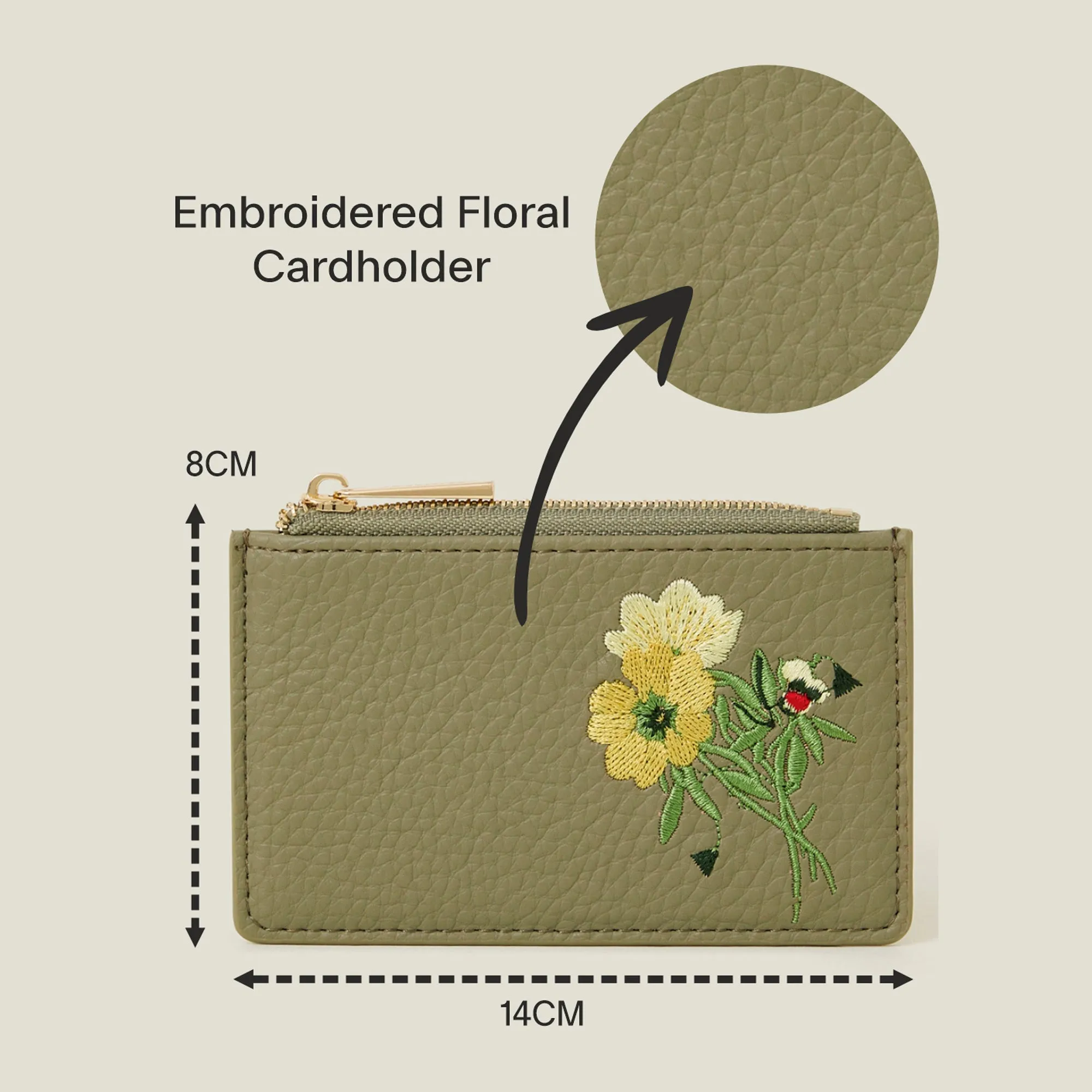 Accessorize London Women's Khaki Embroidered Floral Cardholder