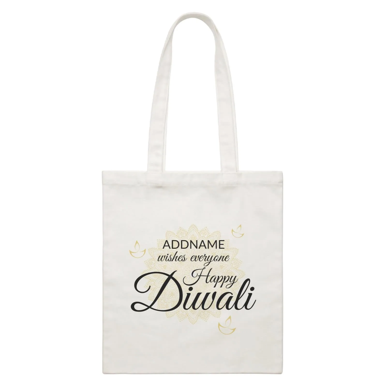 Addname Wishes Everyone Happy Diwali with Mandala White Canvas Bag