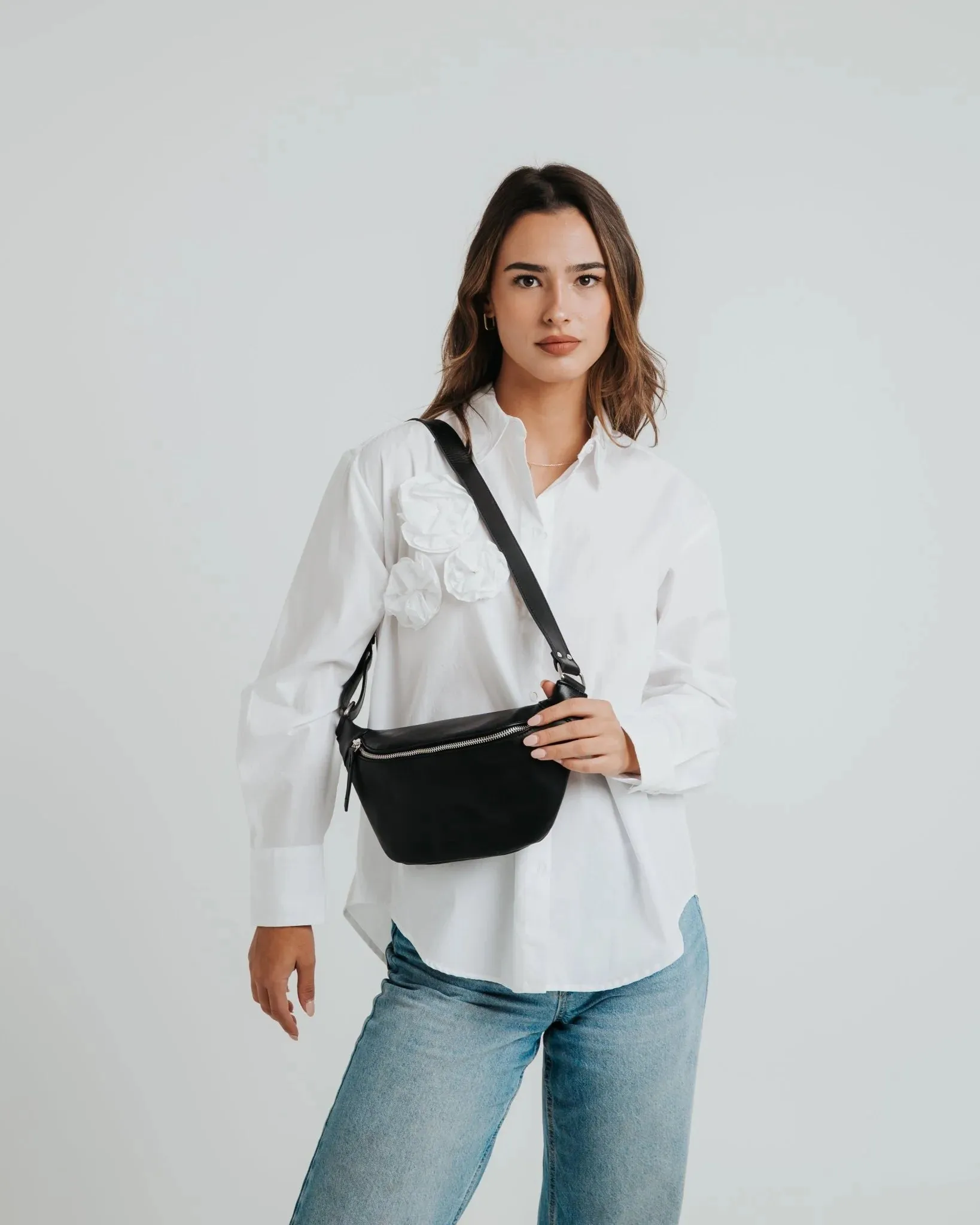 ANN KURZ Fanny pack bag black silver women