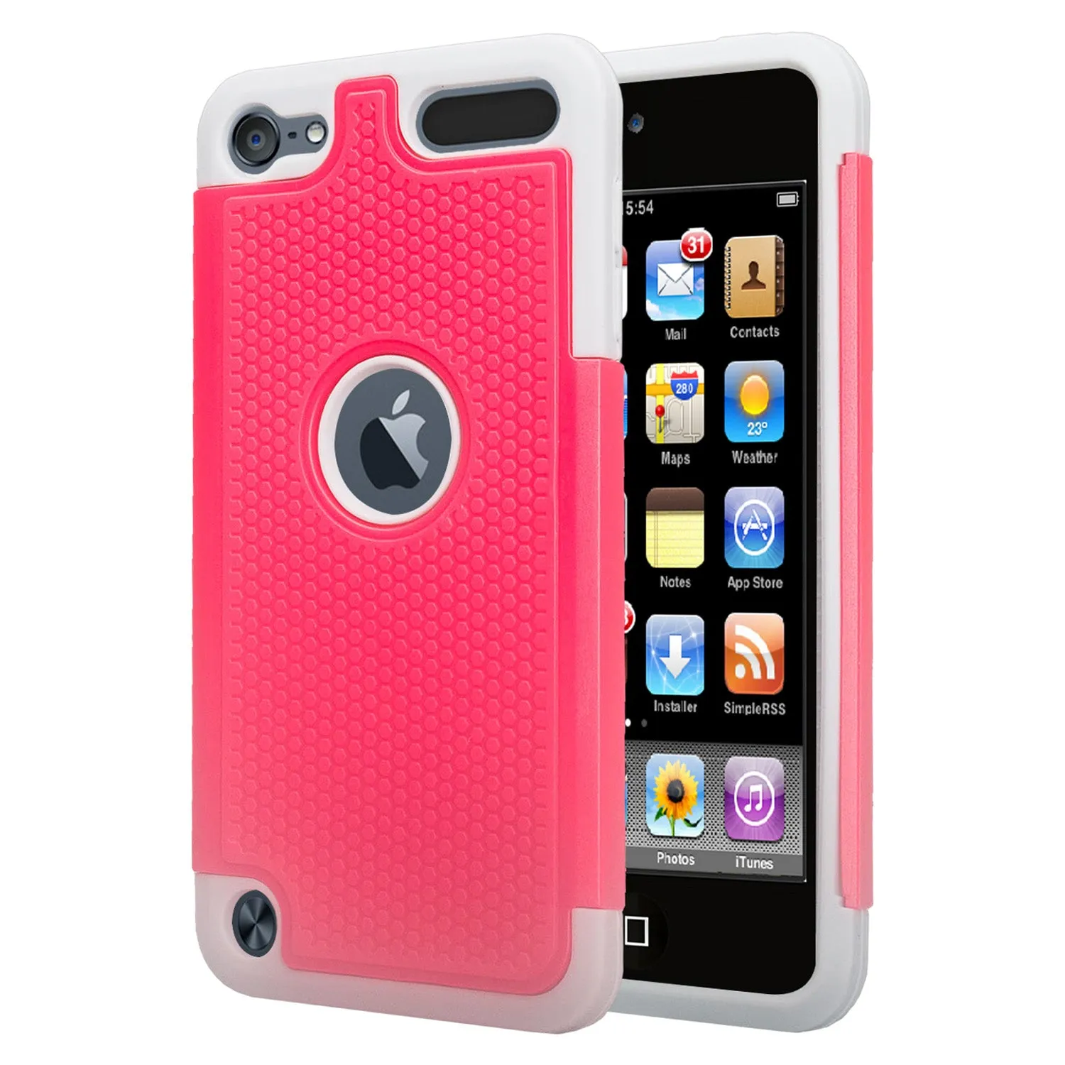 Apple iPod Touch 5 / Touch 6 Case, Heavy Duty Dual Layer Armored Protective Hybrid Case Cover For iPod Touch 5 / Touch 6 - Pink/Grey