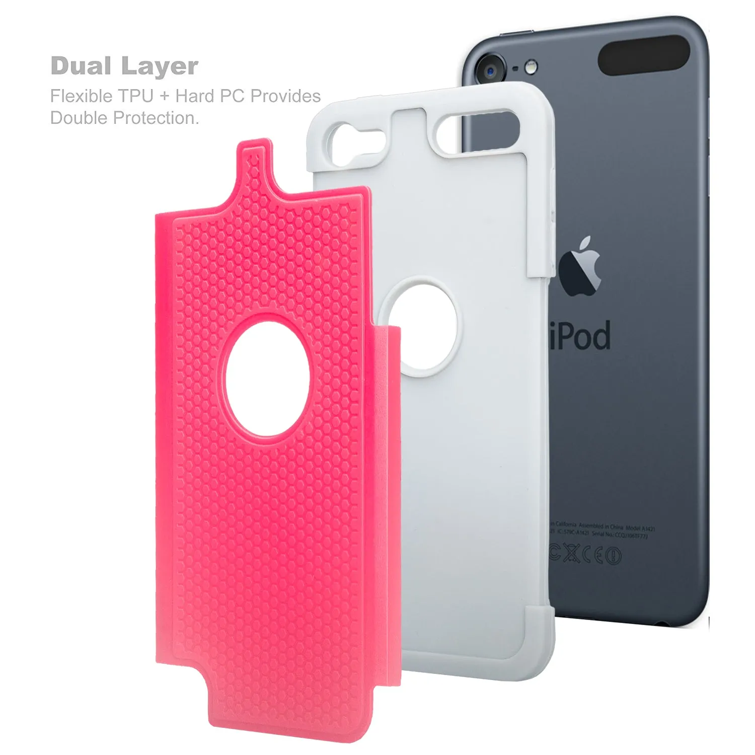 Apple iPod Touch 5 / Touch 6 Case, Heavy Duty Dual Layer Armored Protective Hybrid Case Cover For iPod Touch 5 / Touch 6 - Pink/Grey