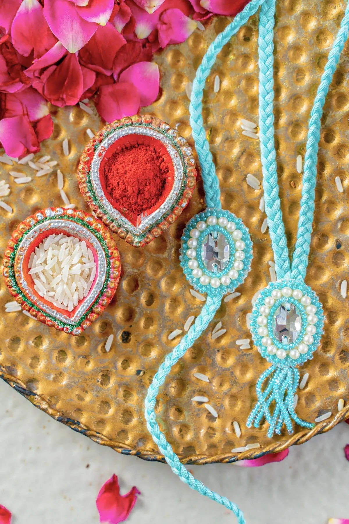 Azure Sky Embroidered Rakhi and lumba set of 2