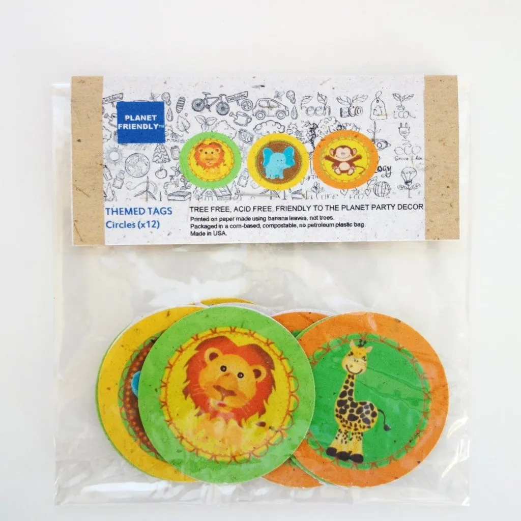 Baby Jungle 2-inch Themed Tags, Circle (Tree Free Banana Paper!) - 12 per pack