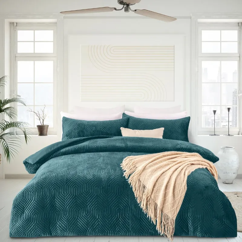 Bas Phillips Salamanca Velvet Quilted Teal Quilt Cover Set