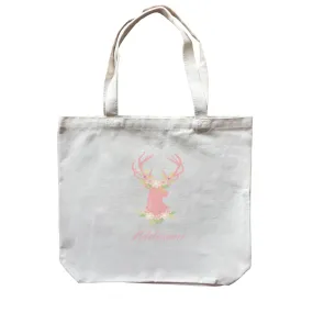 Basic Family Series Pastel Deer Pink Deer With Flower Addname Canvas Bag