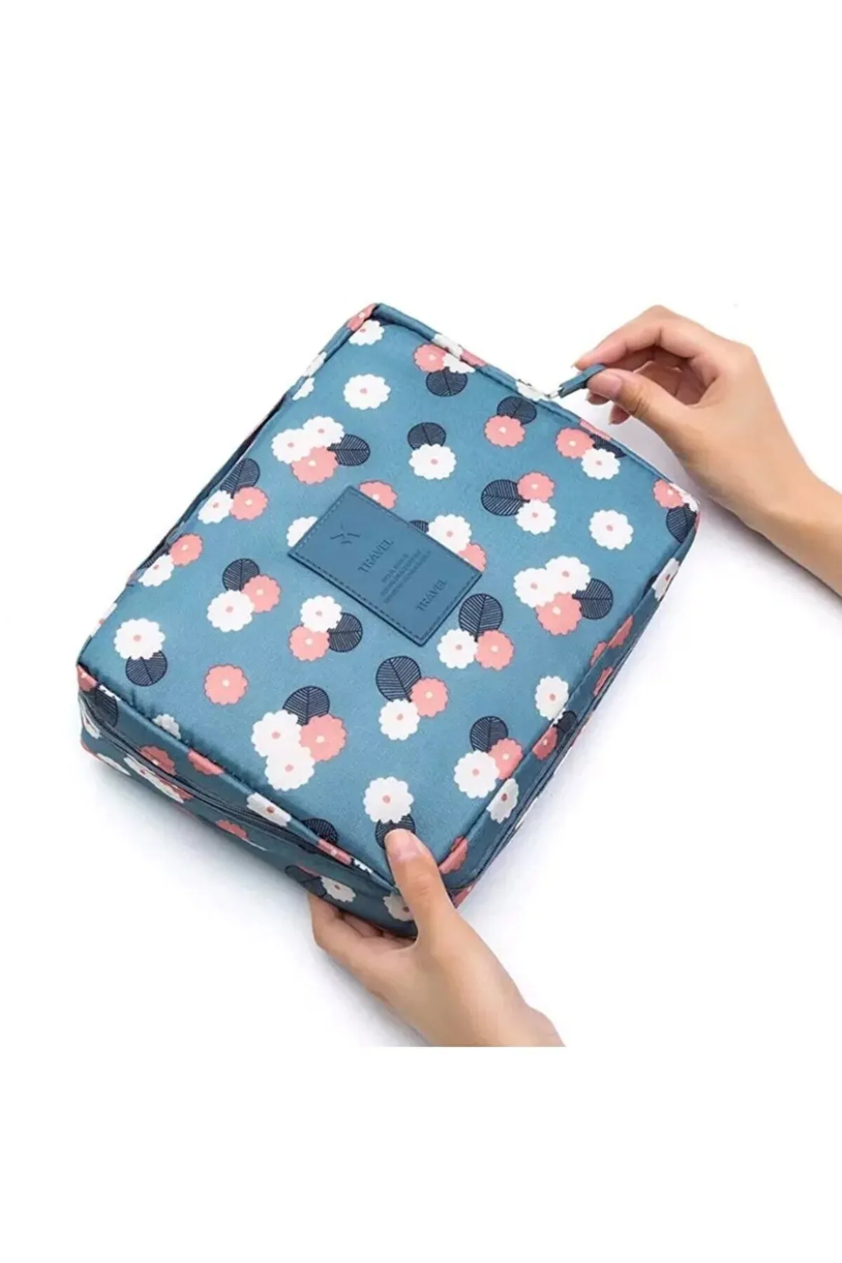 Batekso Women's Blue Floral Pattern Makeup Bag