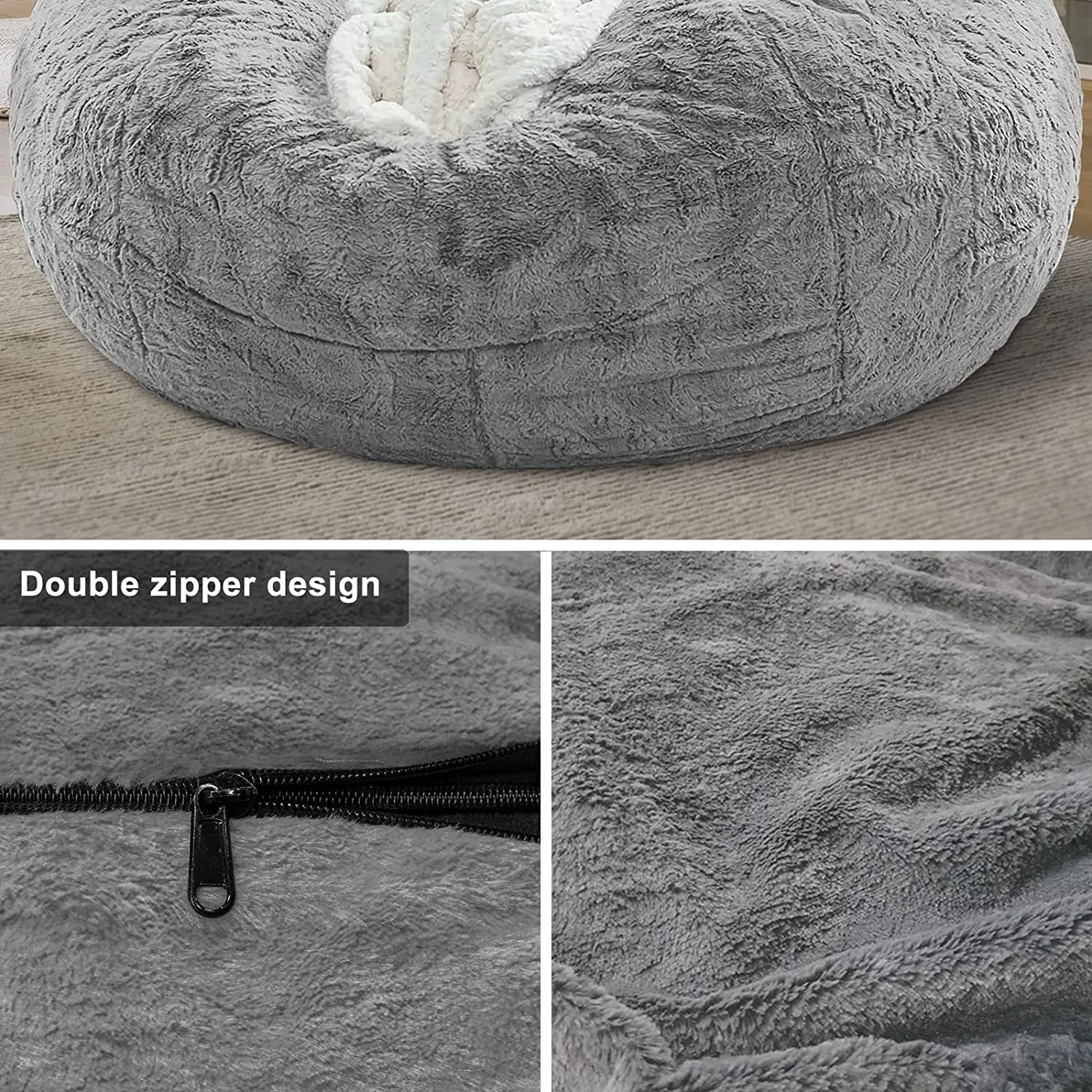 Bean Bag Chair Coverit Was Only A Cover, Not A Full Bean Bag Chair Cushion, Big Round Soft Fluffy PV Velvet Sofa Bed Cover, Living Room Furniture, Lazy Sofa Bed Cover,5ft Light Grey