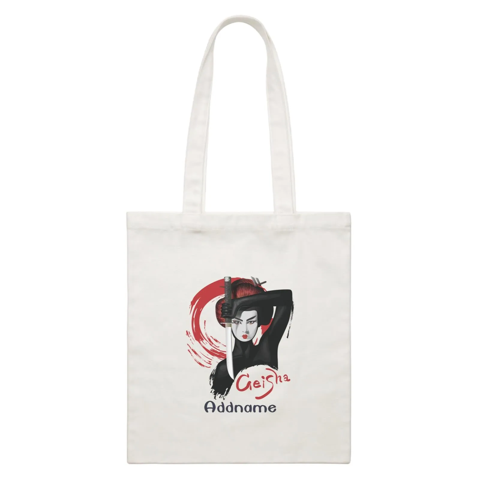 Beautiful Chic Geisha Girl with Addname White Canvas Bag