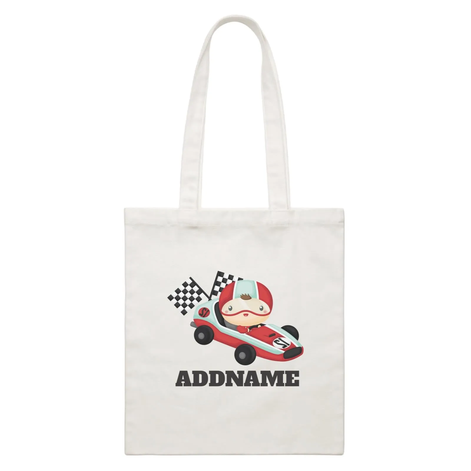 Birthday Cars Race Racer Boy With Racing Cars Addname White Canvas Bag