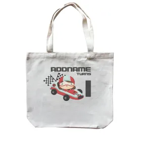 Birthday Cars Race Racer Girl With Racing Cars Addname Turns 1 Canvas Bag