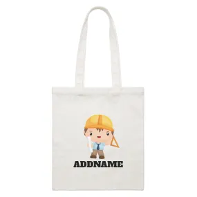 Birthday Construction Architect Boy In Work Addname White Canvas Bag