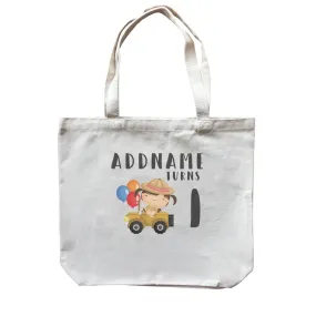 Birthday Safari Explorer Girl Driving Jeep Car Addname Turns 1 Canvas Bag