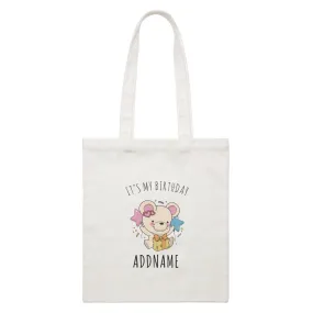 Birthday Sketch Animals Mouse with Cheese Present It's My Birthday Addname White Canvas Bag