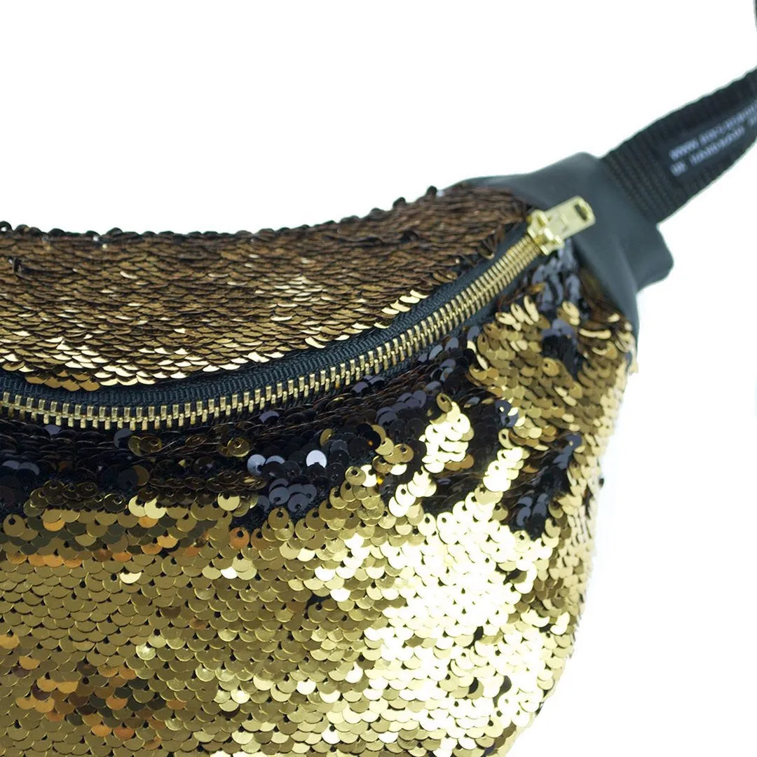 Black and Gold Sequined Fanny Pack