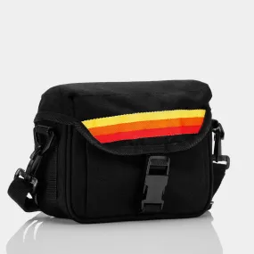 Black Camera Bag with Yellow, Orange and Red Stripe