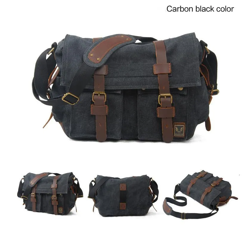 Black Canvas Vintage DSLR  Camera Bag