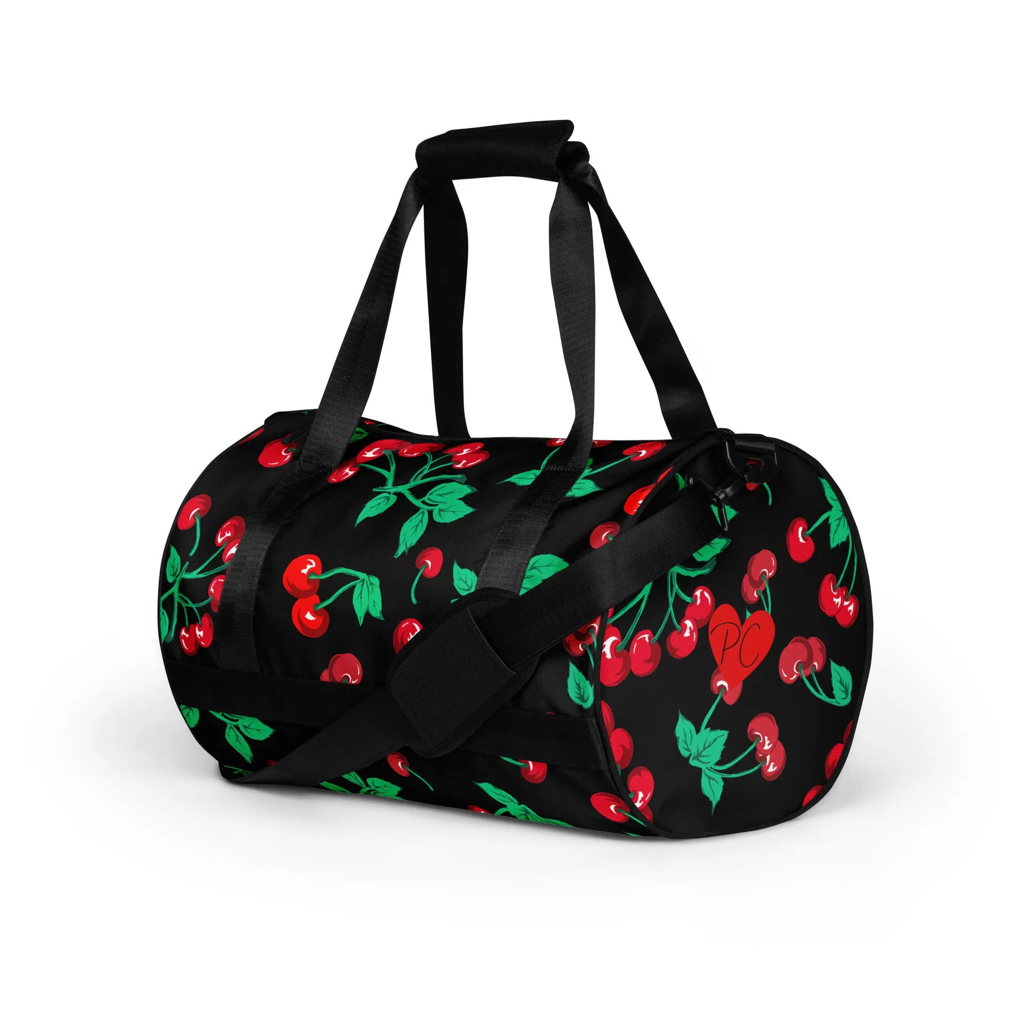 Black Coffee Cherry Girl Gym Duffle Workout Bag | Pinup Couture Relaxed