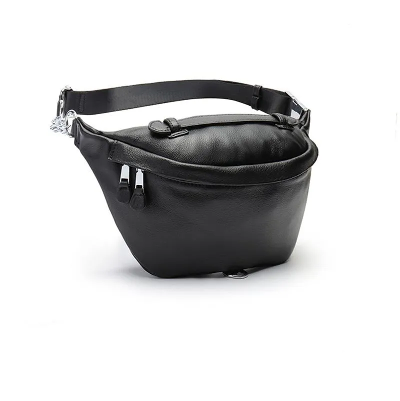 Black MENS LEATHER FANNY PACK BUMBAG Fanny Bag Black WAIST BAGS For Men