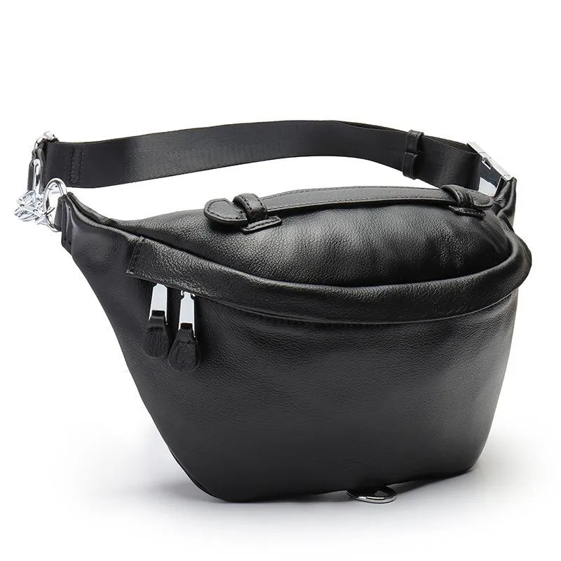 Black MENS LEATHER FANNY PACK BUMBAG Fanny Bag Black WAIST BAGS For Men