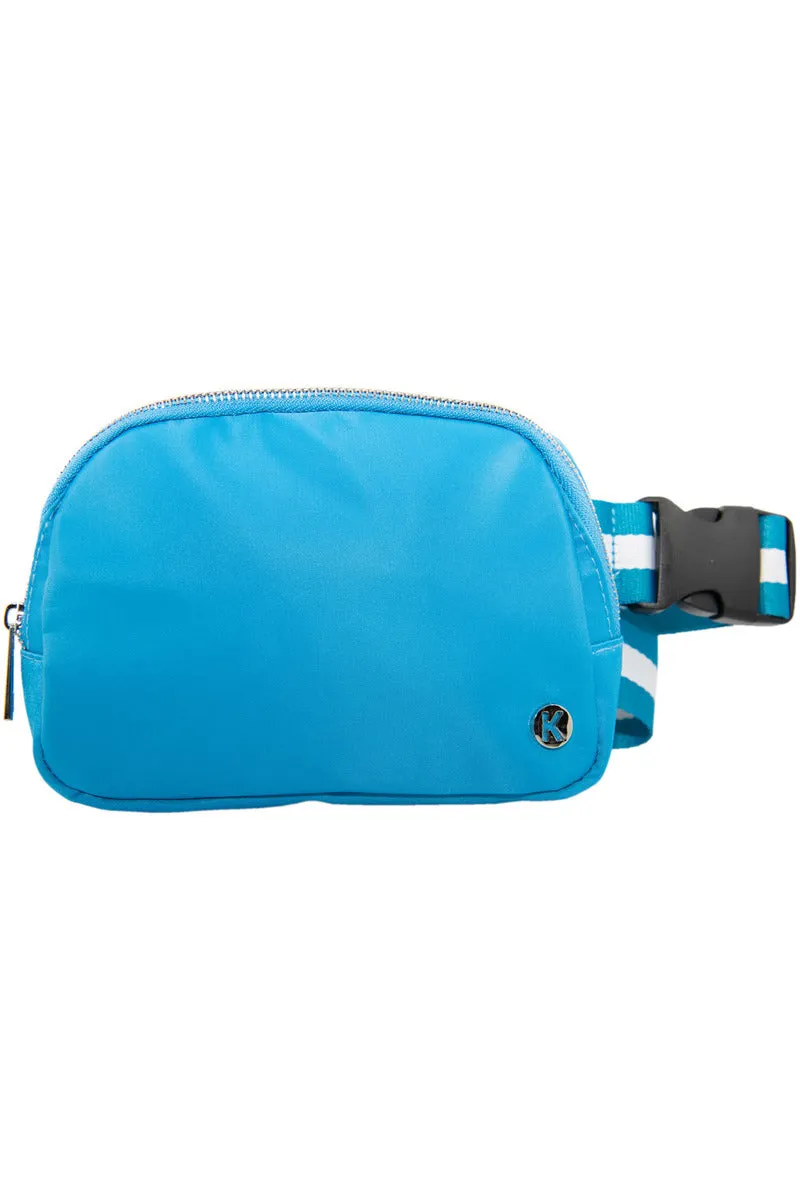 Blue Solid Belt Bag with Striped Strap