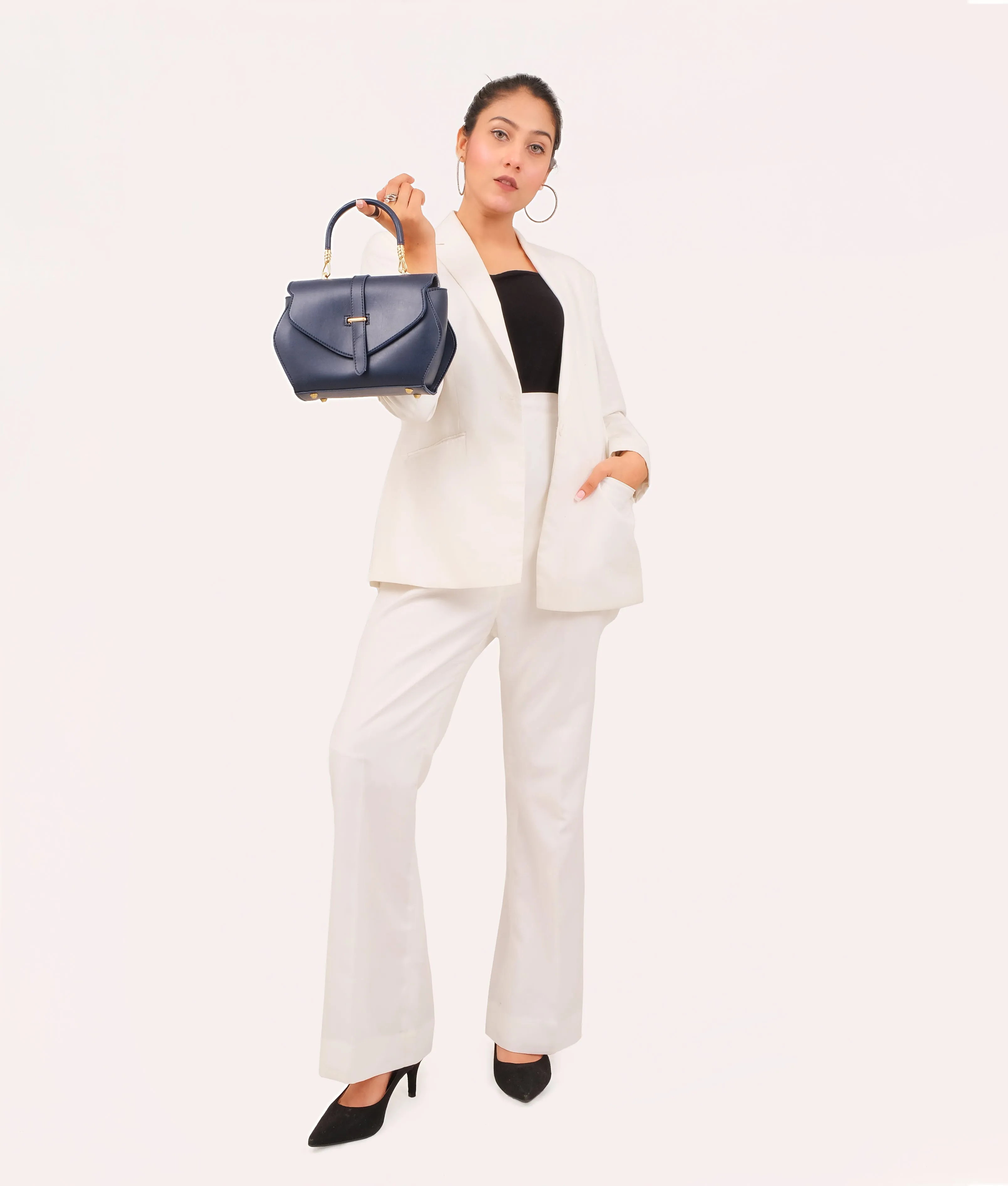 Blue top-handle hexagon bag