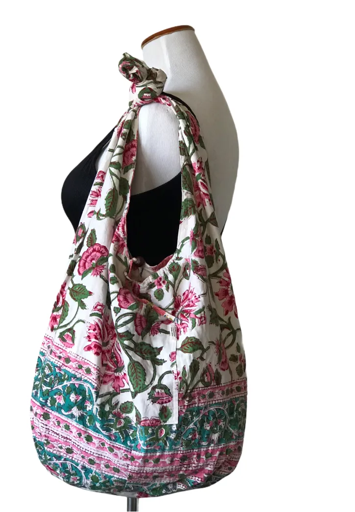 boho chic large crossbody bag / Reversible Hippie Hobo shoulder bag / cotton messenger bag