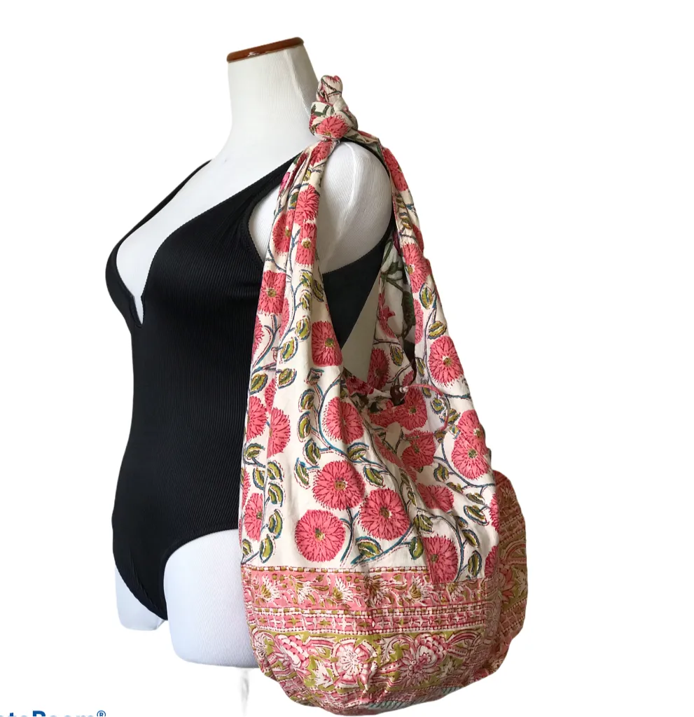 boho chic large crossbody bag / Reversible Hippie Hobo shoulder bag / cotton messenger bag