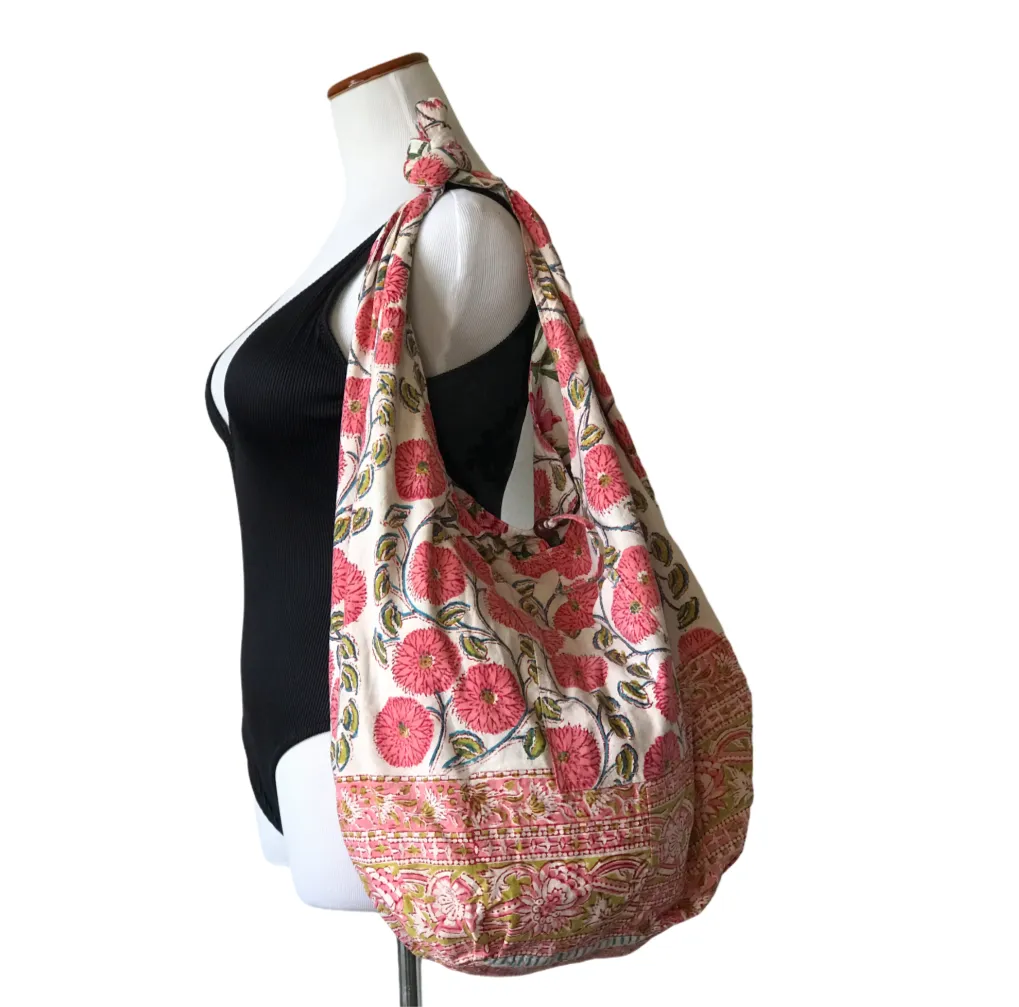 boho chic large crossbody bag / Reversible Hippie Hobo shoulder bag / cotton messenger bag