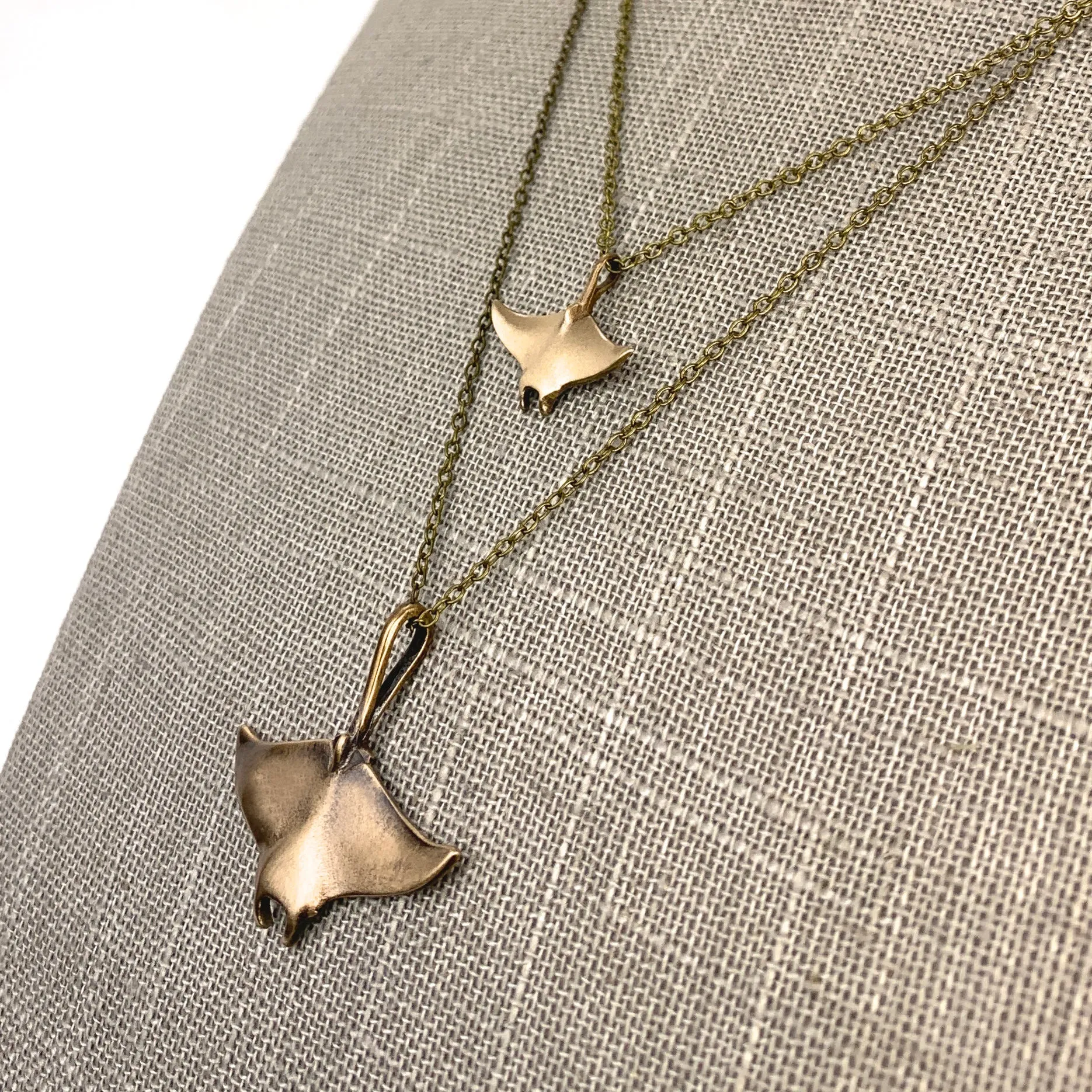 Boho Manta Ray Necklace for Women- Bronze Beachy Boho Necklace, Layered Manta Ray Necklace, Sea Life Gifts, Bronze Stingray, Brown Manta Ray Necklace