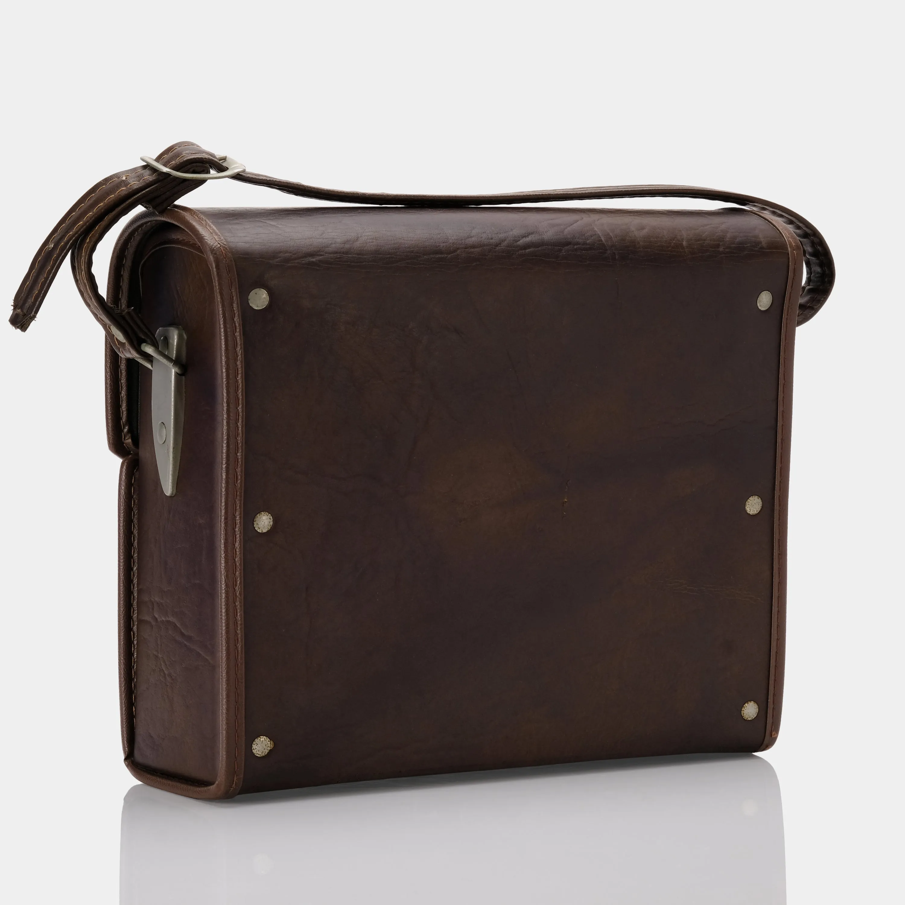 Brown Leather Folding Camera Bag with Green Interior