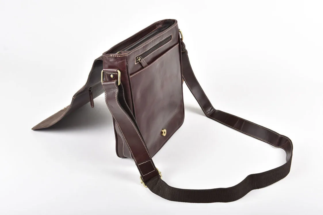 Burnish Brown Buffalo Leather Portrait Messenger Bag