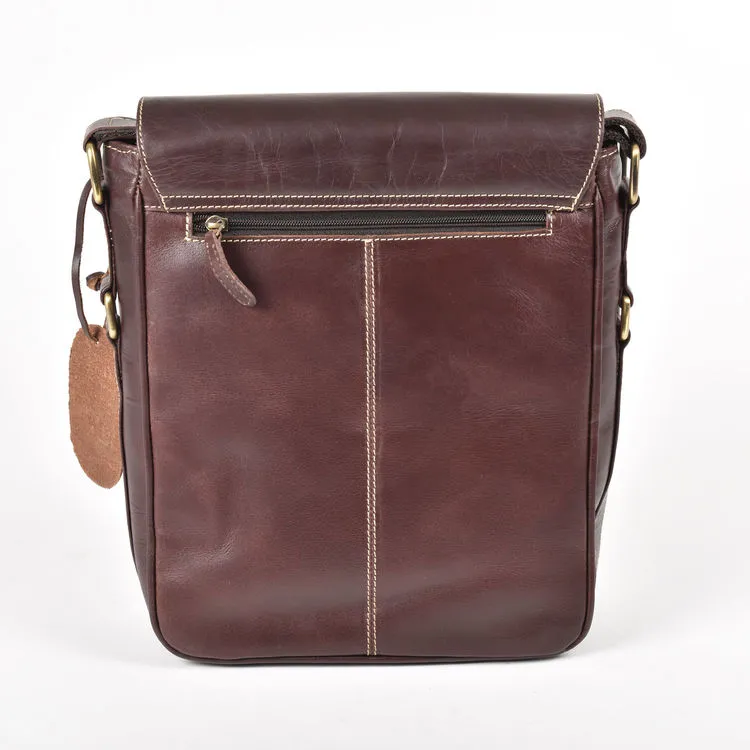 Burnish Brown Buffalo Leather Portrait Messenger Bag