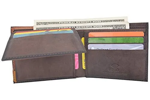 Cazoro RFID Blocking Bifold Wallet Passcase Genuine Leather and Flip Up ID Mens Wallets RFID611297