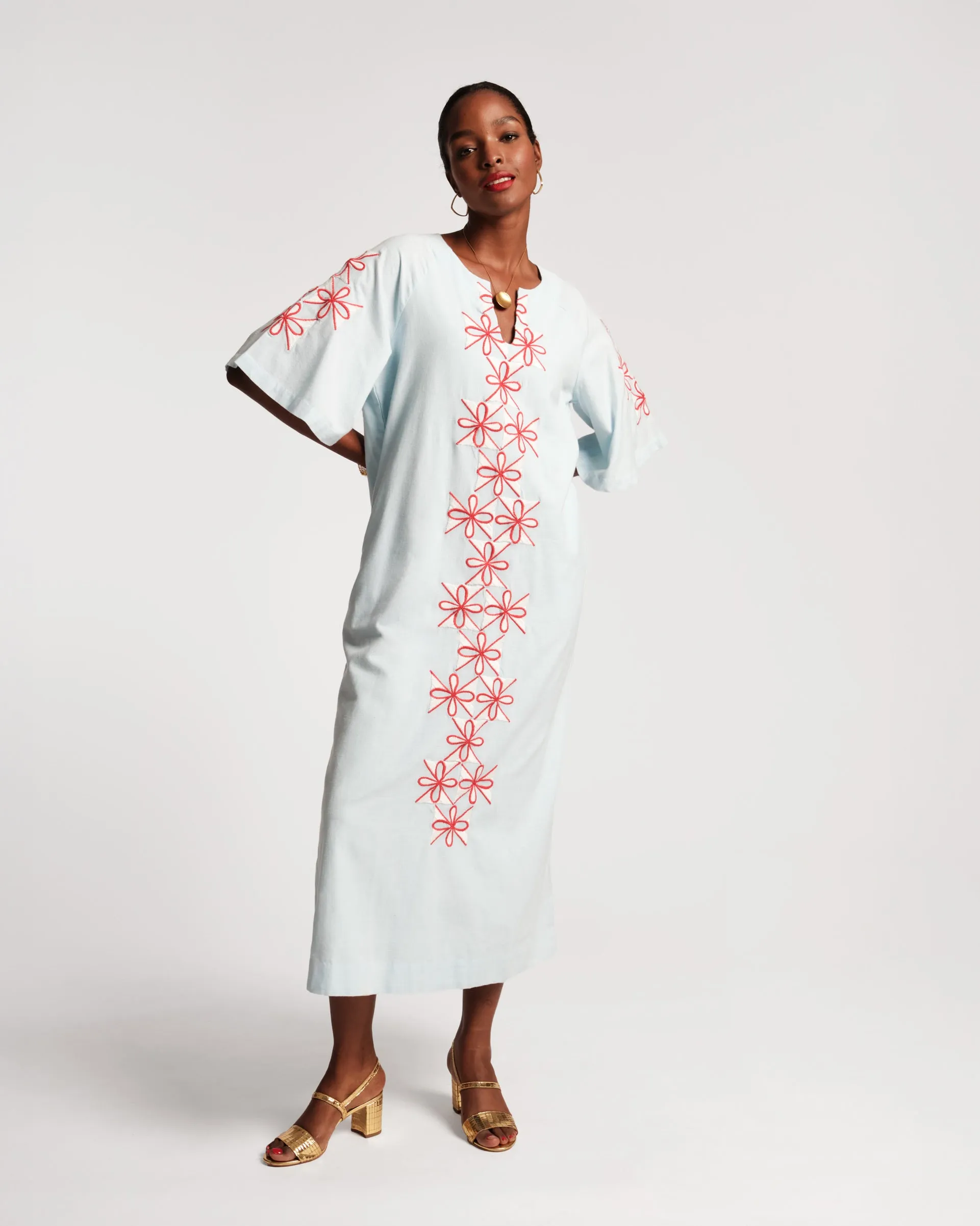 Charming Caftan Gambit Print Light Blue Multi