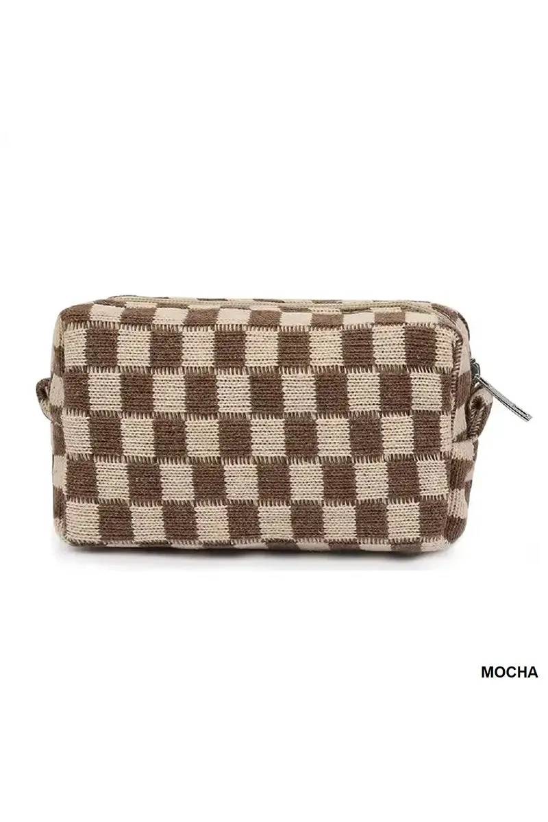 CHECKERED MAKEUP COSMETIC POUCH BAG