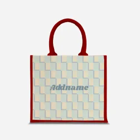 Checkered Series Half Lining Jute Bag - Blue Red