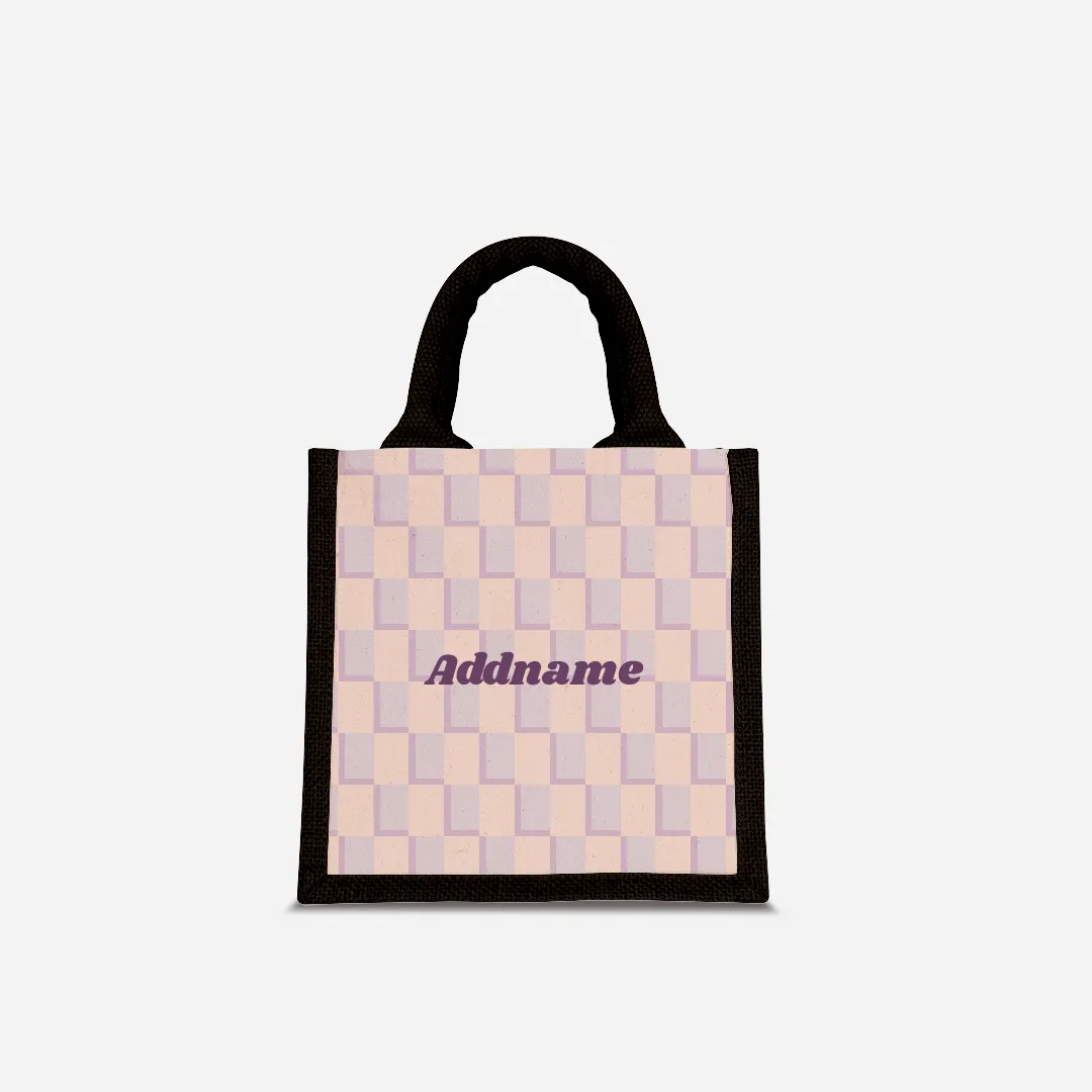 Checkered Series Half Lining Lunch Bag  - Purple Black