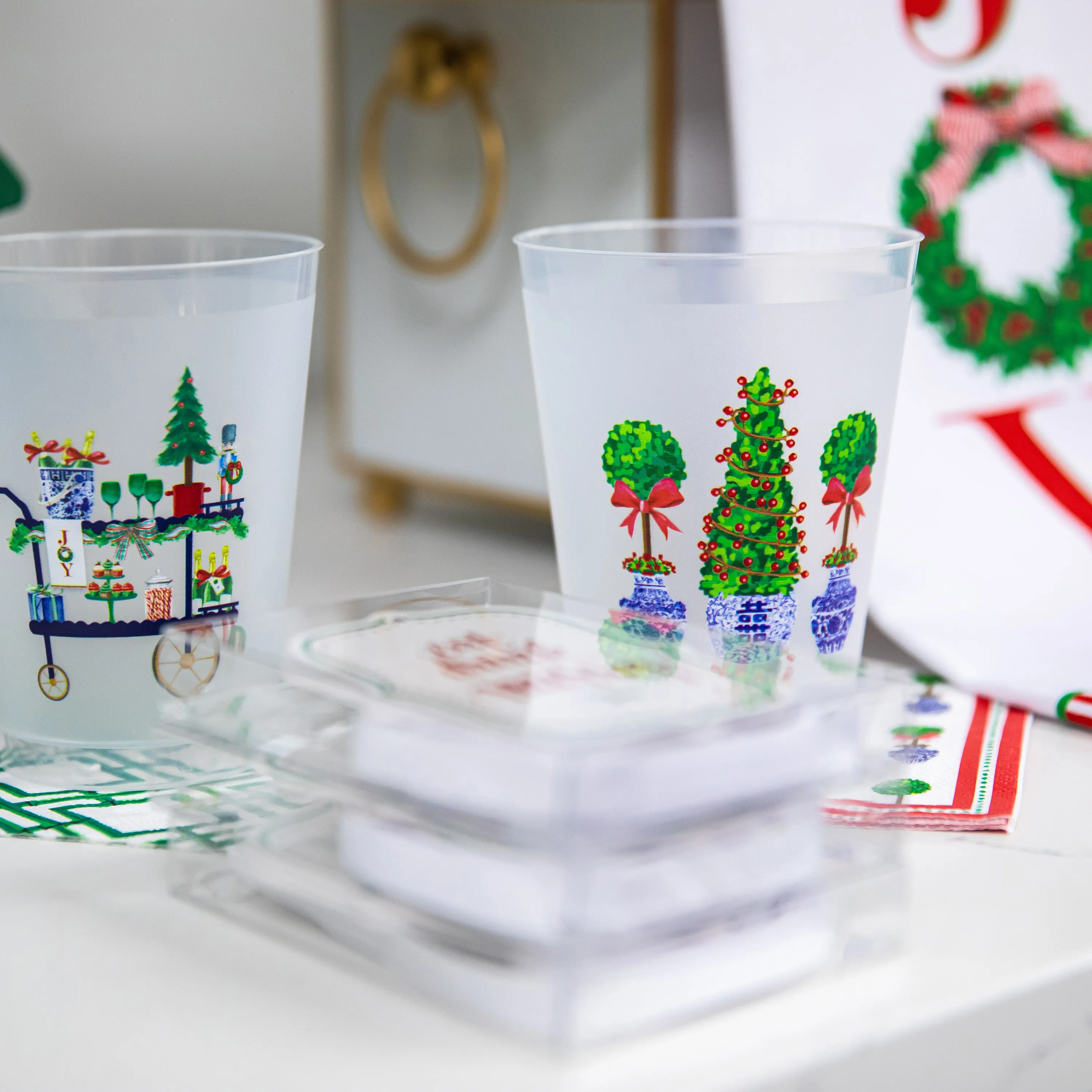 Christmas Bar Cart Shatterproof Cups | Set of 8