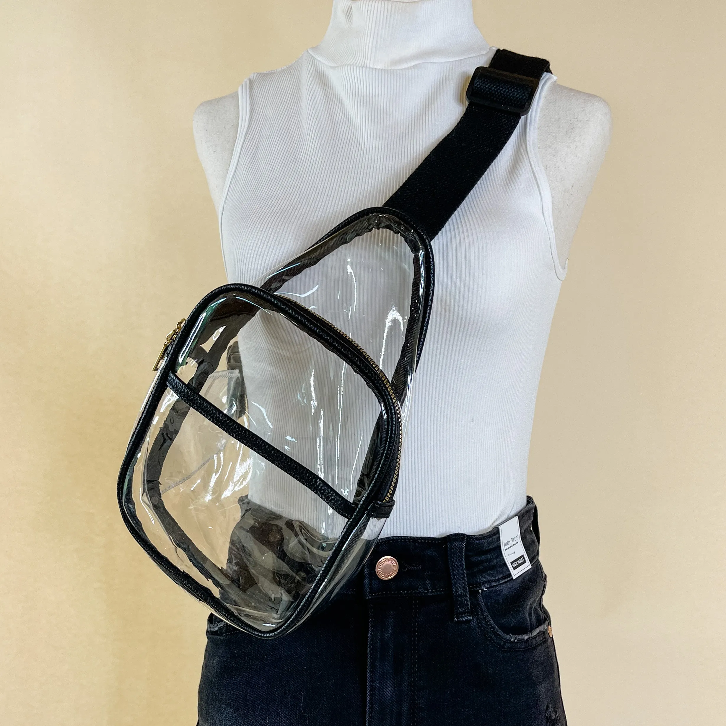 Clear Sling Backpack with a Black Outline