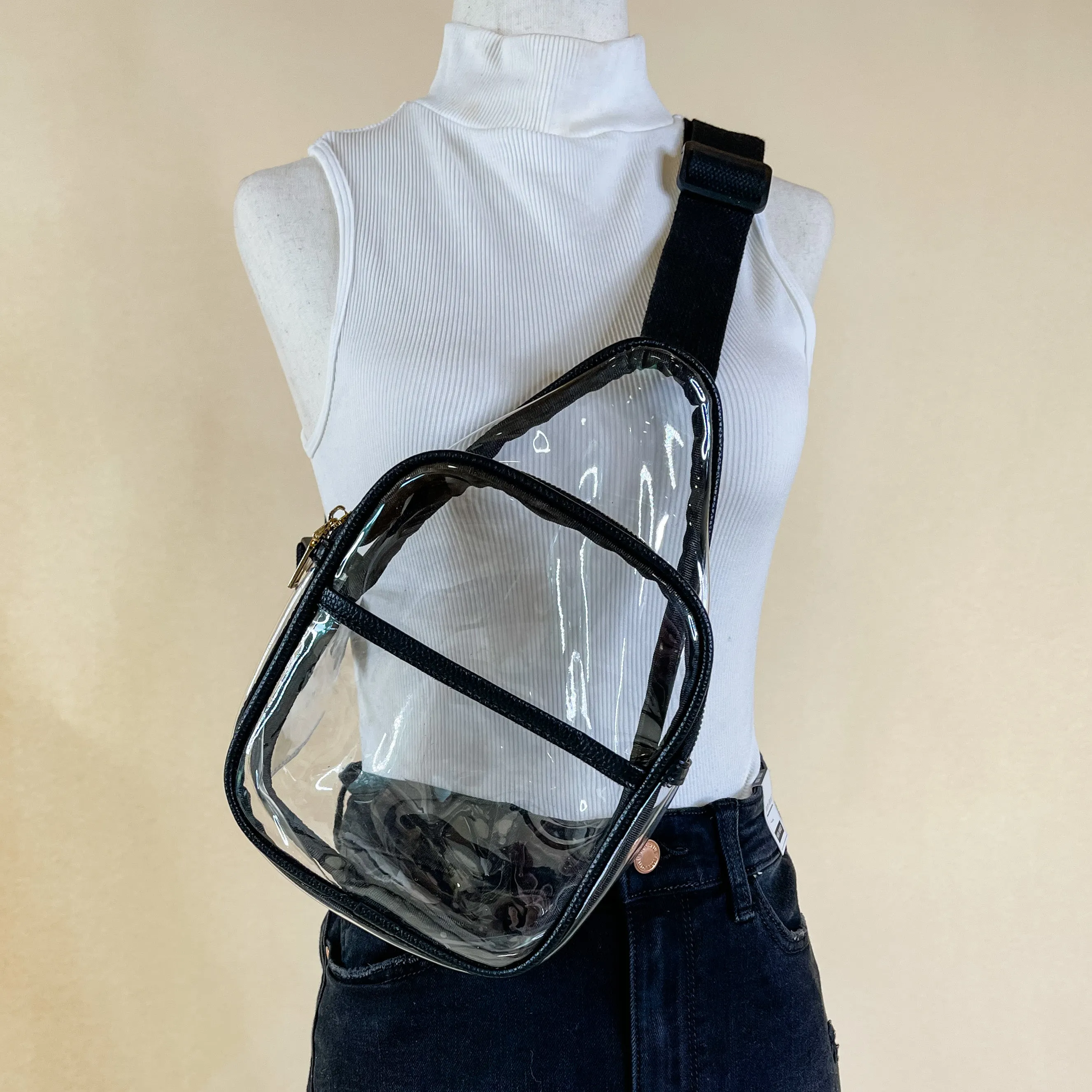 Clear Sling Backpack with a Black Outline